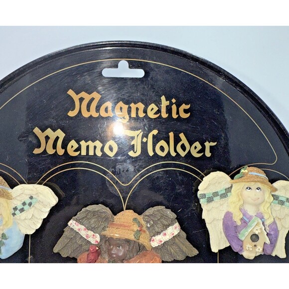 Vintage Magnetic Memo Holder/Board With Cat & Angel Magnets 11”x 9” Black/Gold - Picture 3 of 12